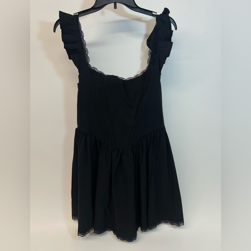GLNEGE Women’s Large Black Mini Dress with Ruffle Straps Y2K